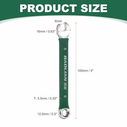 HARFINGTON 6mm Metric Combination Wrench 10 Degree Offset 12 Point Cr-V Steel Single Open End Spanner Wrenches for Automotive Repair Furniture Assembly - size: 6mm