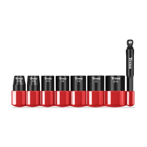 Titan 46001 8-Piece 1/4-Inch Drive SAE Shallow Impact Socket Set, 6-Point, SAE Sizes 3/16 to 9/16-Inch - size: 8-Piece SAE Shallow, style: 1/4-Inch Drive