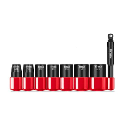 Titan 46001 8-Piece 1/4-Inch Drive SAE Shallow Impact Socket Set, 6-Point, SAE Sizes 3/16 to 9/16-Inch - size: 8-Piece SAE Shallow, style: 1/4-Inch Drive