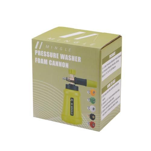 M MINGLE Foam Cannon for Pressure Washer, 1 Liter with 5 Nozzle Tips | Car Foam Sprayer with 1/4 Inch Quick Connector, Wide Mouth Heavy Duty Car Wash Foam Blaster Power Washer, 3000 PSI - size: 1 L