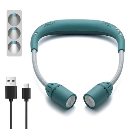 Neck Light with Bluetooth Speaker, 5 Modes, USB-C Rechargeable | Hands-free 2-in-1 neck light and Bluetooth speaker with adjustable 90° beams, 5 modes, USB-C charging, and 40+ hour runtime. - color: Cyan