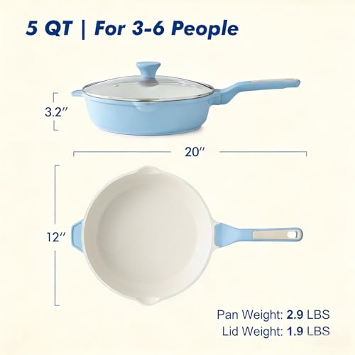 SENSARTE Nonstick Ceramic Skillet with Lid 12-inch, 5QT Non Toxic Deep Frying Pan, Saute Pan with Lid, Stay-cool Handle, Healthy Cooking Pot, Induction Compatible, Blue - color: Glicer Blue, size: 12-inch/5QT