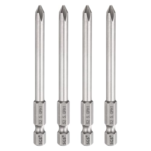 HARFINGTON 4pcs #1 Phillips Screwdriver Bit PH1 1/4" Hex Shank 3.15" (80mm) Long 0.2" Rod Magnetic Cross Head Drill Bits S2 Steel Industrial Screw Driver for Electric Power Tools, Gray - size: PH1 x 3.15" x 0.2"