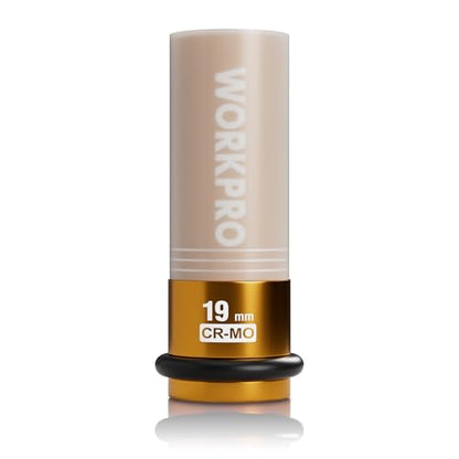 WORKPRO 1/2" Drive Lug Nut Impact Duty Socket, 19mm Deep Thin Wall Socket, Made of Premium Cr-Mo Steel, Non-Marring Lug Nut Wheel Sockets for Car - size: 1/2" DR x 19mm