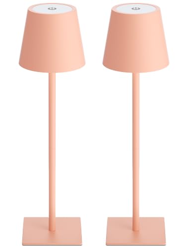 Kakanuo Pink Cordless Rechargeable Table Lamp 5000mAh Battery Operated Lamps, 3 Colors Stepless Dimming Touch Lamp for Living Room, Kitchen Counter, Dining, Outdoor Patio, 2 Pack - color: Pink, size: 2 Pack 14in - Up and Down Light