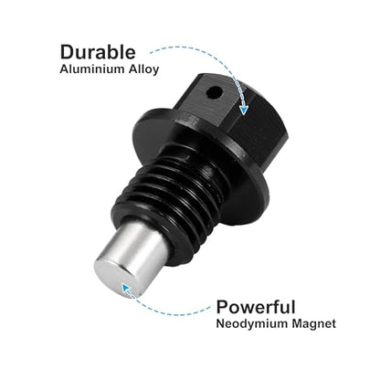 X AUTOHAUX 2 Set M12x1.5 Oil Drain Plug Magnetic Aluminum Alloy Sump Drain Nut Oil Drain Bolt with 2 Washer for Car Motorcycle Black - size: M12x1.5