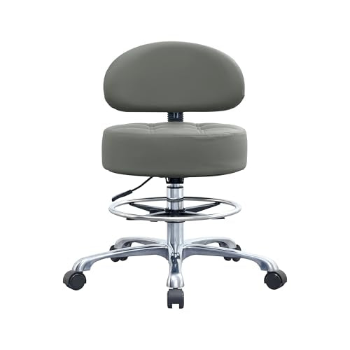 Height Adjustable Rolling Shop Stool with Back Support - Kitchen Stool with Wheels Heavy Duty for Salon, Spa, Massage, Tattoo, Esthetician - Extra Thick for Extreme Comfort - color: Premium Grey, style: Royal