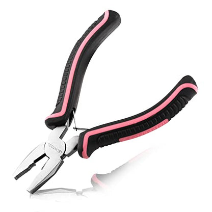 Mini Linemans Pliers Spring Loaded 5 Inches Wire Cutter with Serrated Jaw Chromium Vanadium Steel Construction Mini Combination Pliers for Jewelry Making, Pink Tool for Women - style: Linemans Pliers