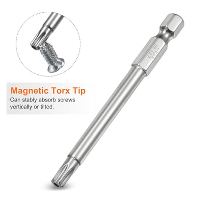 HARFINGTON 2pcs T27 Security Torx Bit 1/4" Hex Shank 3" Long S2 Steel Magnetic Tamper Resistant Star Bits Screwdriver Torx Head with Hole for Driver Drill Bits Remove Fastening Screws - size: T27