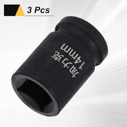 HARFINGTON 3pcs 4 Point Square Socket 1/2" Drive 14mm Metric Square Impact Socket CR-V Blackening Standard Wheel Sleeve Pneumatic Sleeve Tool for Auto Repair Mechanical Maintenance Home Use - size: 14mm