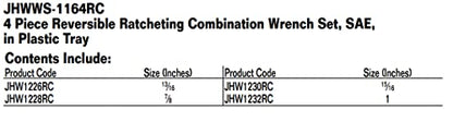 Williams WS-1164RC 4-Piece Reversible Ratcheting Combination Wrench Set - size: 4-Piece