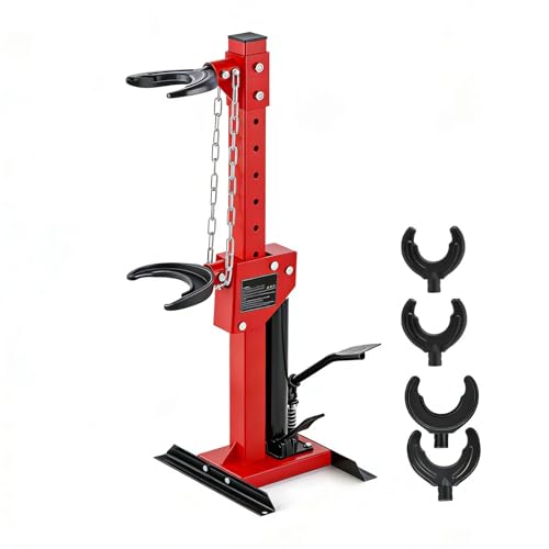 Professional Hydraulic Coil Spring Compressor for Car, SUV & Truck – Heavy Duty Foot Pedal Operated Strut & Shock Absorber Tool with Safety Lock, Durable Steel Construction, Red - color: Red