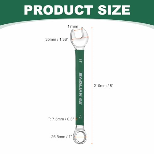 HARFINGTON 17mm Metric Combination Wrench 10 Degree Offset 12 Point Cr-V Steel Single Open End Spanner Wrenches for Automotive Repair Furniture Assembly - size: 17mm