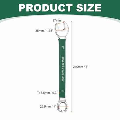 HARFINGTON 17mm Metric Combination Wrench 10 Degree Offset 12 Point Cr-V Steel Single Open End Spanner Wrenches for Automotive Repair Furniture Assembly - size: 17mm