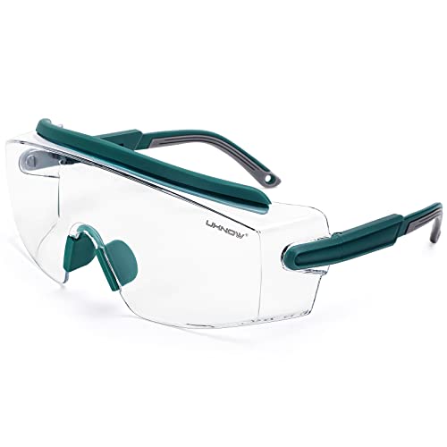 UKNOW Safety Goggles Over Glasses, Anti Fog Safety Glasses with Clear Wraparound Lens, ANSI Z87.1 Protective Eyewear - color: Peacock Teal