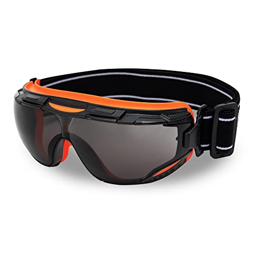 DEX FIT Safety Goggles SG220, Wide-Vision Lab & Chemical Splash Eye Protection, Anti-Fog & Scratch Resistant, Soft Seal, Z87.1 Approved; Black/Orange, Smoke Tinted Lens, 30mm Strap, 1 PC - color: Black/Orange - Smoke - 30mm