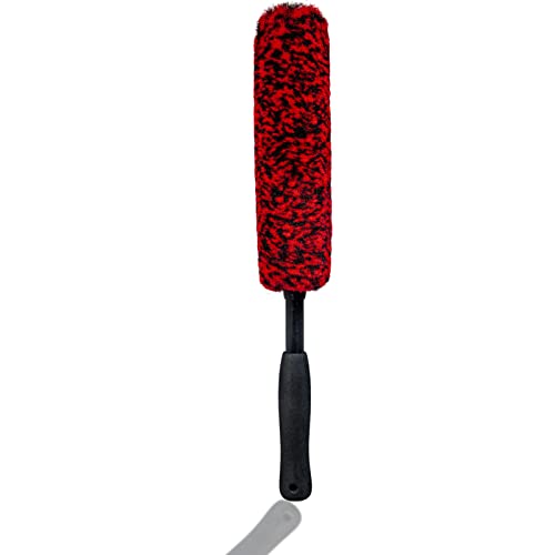 Metal Free Soft Wheel Cleaner Brush, Synthetic Wool Car Cleaning Brush, Highly Water Absorption, Dense and Durable Tire Brush for Cleaning Wheels, Rims, Spokes, Fenders, Engines… - color: Red Eva
