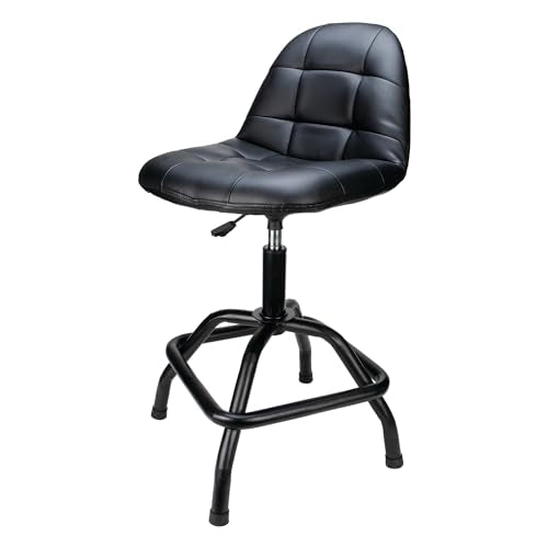 Performance Tool W85031 Pneumatic High Back Adjustable Swivel Bar Stool with Back Support for Home, Bar, and Shop, Black, 26-32-Inches High - style: High Back Pneumatic Shop Stool