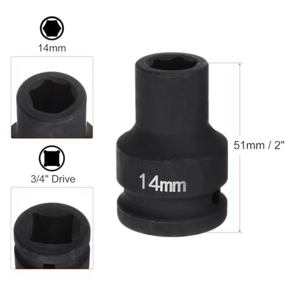 HARFINGTON 6-Point Impact Socket 3/4" Drive 14mm Metric 40Cr Alloy Steel Spindle Axle Nut Impact Socket - size: 14mm