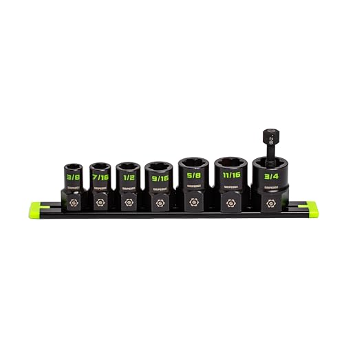GRIPEDGE Tools | 7-PC – 3/8'' Drive SAE RPT Socket Extractor Set | Sizes 3/8'' – 3/4'' | Removes Broken Studs, Stripped Bolts and Lug Nuts | Includes Premium Aluminum Socket Rail|