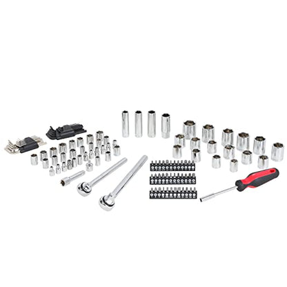 MECHMAX 120-Piece Socket Wrench Set, 1/2 & 3/8-In Ratchet Kit | Includes SAE and metric deep sockets, spark plug socket, bits and hex keys. Professional auto repair mechanics tool kit - style: 120 Piece
