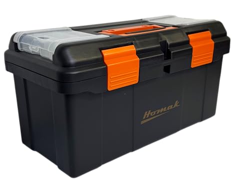 Homak Plastic Tool Box with Tray and Dividers, Black, 19.25 Inches - size: 19-1/4-Inch
