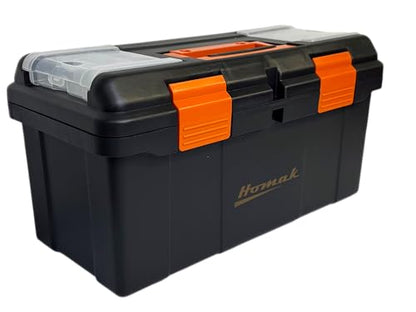 Homak Plastic Tool Box with Tray and Dividers, Black, 19.25 Inches - size: 19-1/4-Inch