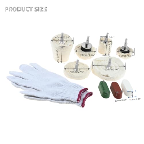 dophee 10Pcs Cloth Cotton Buffing Wheel Kit for Automotive Metal | Drill Polishing Pads Abrasive Wheel for Aluminum Stainless Steel Chrome Jewelry Wood Plastic Ceramic Glass
