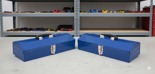 2PACK Portable Tool Box, Metal Tool Box, 4 Non-Slip Foot Pads, Ideal for Trailer, Mechanic, DIY-ers, Car Toolbox, Workshops, Garages, Repair Shops,Blue - size: 2P-Blue