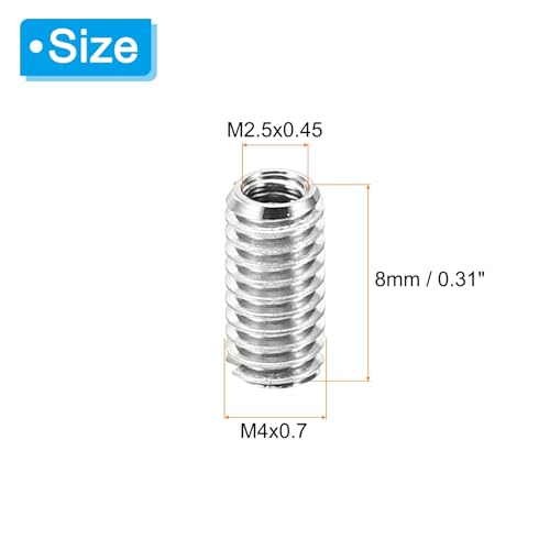 PATIKIL Thread Adapters Sleeve Reducing Nut, 10 Pcs M4x0.7 Male to M2.5x0.45 Female Repairing Insert Nut Screw Reducer Stainless Steel Fastener 8mm - size: M2.5xM4x8mm