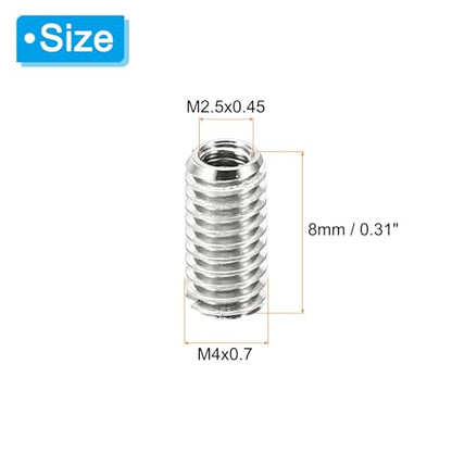 PATIKIL Thread Adapters Sleeve Reducing Nut, 10 Pcs M4x0.7 Male to M2.5x0.45 Female Repairing Insert Nut Screw Reducer Stainless Steel Fastener 8mm - size: M2.5xM4x8mm