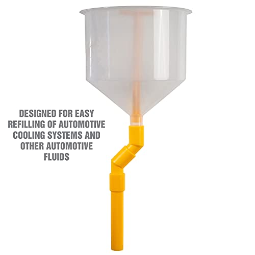 OEMTOOLS 87041 Drip Free Funnel for Automotive Fluids, 6 Piece Spill Proof Funnel Kit for Coolant, Oil and More, with Stopper, 45 Degree Elbows, 5 Inch Extension, White