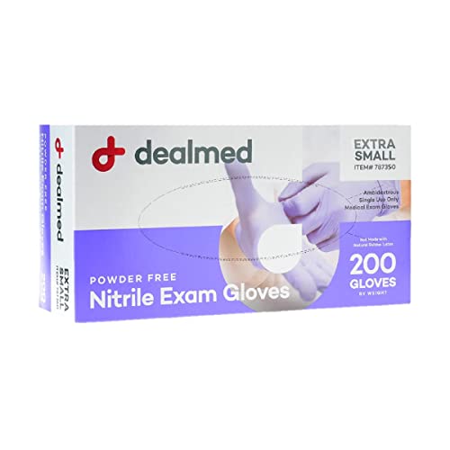 Dealmed Medical Exam Gloves – 200 Count XS Nitrile Gloves, Disposable Non-Irritating Latex Free, Multi-Purpose Use for a First Aid Kit and Medical Facilities - color: Purple (Pack of 1), size: X-Small (Pack of 200)