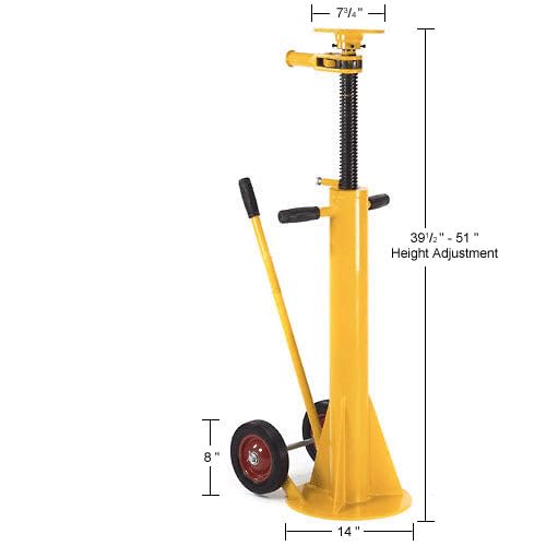 GLOBAL INDUSTRIAL 100,000 Lb. Static Capacity Standard Duty Trailer Stabilizing Jack Stand | Stabilizing Jack Stand, 40,000 lb. Lifting Capacity, 39-1/2" to 51" Height Adjustment