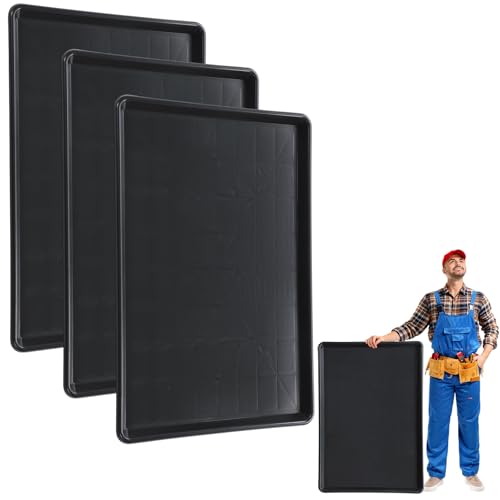 3 Pack Extra Large Oil Drip Pan for Under Car, 35.4 x 24 x 1.6 in Oil Catch Pan, Black Plastic Replacement Tray for Garage Automotive Driveway Washing Machine