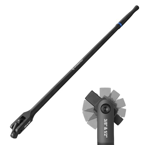 WORKPRO 24-inch Dual Drive Breaker Bar, 3/8" & 1/2" Drive, Heavy Duty Breaker Bars with 360° Flex Head, Spring-loaded Detent Ball, CR-MO Head, Premium Chrome Vanadium Steel with Black Phosphate Finish - color: Black, size: 24" × Dual Drive 3/8"+1/2"