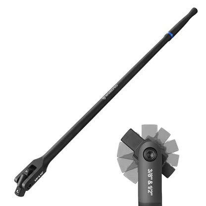 WORKPRO 24-inch Dual Drive Breaker Bar, 3/8" & 1/2" Drive, Heavy Duty Breaker Bars with 360° Flex Head, Spring-loaded Detent Ball, CR-MO Head, Premium Chrome Vanadium Steel with Black Phosphate Finish - color: Black, size: 24" × Dual Drive 3/8"+1/2"