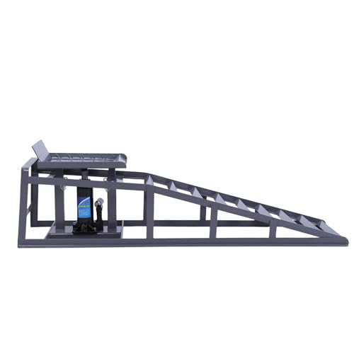 2 PCS Automotive Truck Service Ramp Adjust Heights 9.8-15in Low Profile Hydraulic Car Ramps 5T/11000LBS Capacity for Home Garage Maintenance Oil Changes