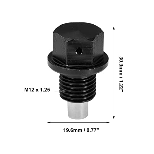 X AUTOHAUX 2 Set M12x1.25 Oil Drain Plug Magnetic Aluminum Alloy Sump Drain Nut Oil Drain Bolt with 2 Washer for Car Motorcycle Black - size: M12x1.25, M12x1.25