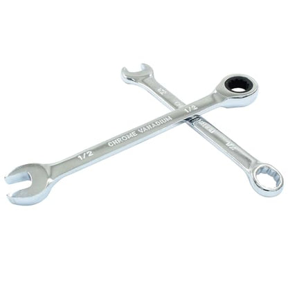 1/2 Inch Ratcheting Wrench 2 Pcs 72-Tooth 12-Point Chrome Plated | Forged 45# Carbon Steel Durable, 5-Degree Arc For Tight Spaces, 12-Point Protects Fasteners, Polished Chrome Anti-Rust - size: 0.50 Inch