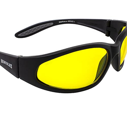 Global Vision Hercules Motorcycle Sunglasses Safety Riding Glasses Anti-Fog ANSI Rated - color: Black Frame/Yellow Lens