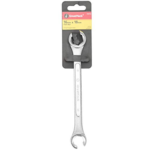 Great Neck FNW16 16 x 18 Millimeter Flare Nut Wrench, For Brake Line Wrench Set, For Flare Nut Wrench Set, Chrome Plated Drop Forged Steel