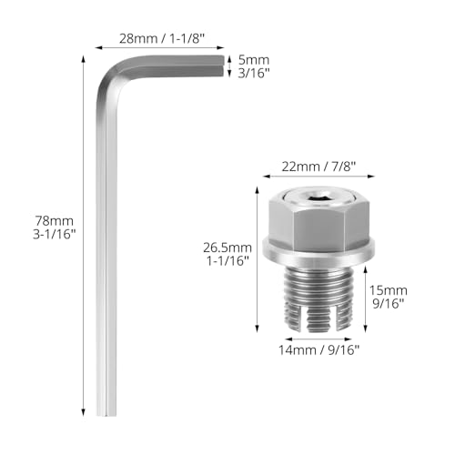 QWORK Stainless Steel M14.1-1.5 x 15mm Oversize Oil Drain Plug, Self Tapping Oil Pan Thread Repair Kit with Hex Key, O-Rings, and Copper Gaskets