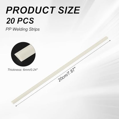 MECCANIXITY 20pcs Plastic Welding Rods, 8 Inch PP Welding Strips 3/16"x1/4" for Plastic Welder Soldering Tool Kit, Car Bumpers, Kayak Repair, Beige