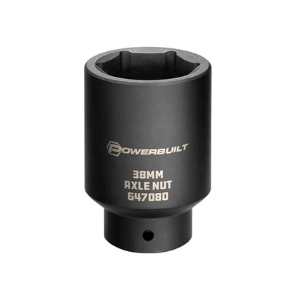 Powerbuilt 38mm Axle Nut Socket, 1/2 Inch Drive, Use with Impact Wrench, 12 Point, Remove Axle Shaft Nut - 647080 - size: 38mm