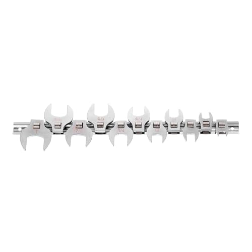 HARFINGTON 11pcs Drive Crowfoot Wrench Set 3/8" Crowfoot Flare Nut Wrench Set 3/8" - 1" Drive Fractional Crowfoot Wrench with Clip-on Organizer for Mechanics Automotive Repair Work