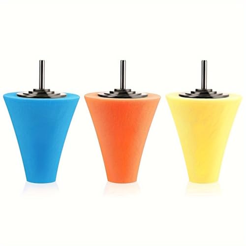 Polishing Cone Car Wheel Hub Drill Buffing Sponge Pads Kit, Polishing Ball Car Buffers and Polishers Kit, Attaches to Standard Household Drill-3 PCS - color: 3 PCS