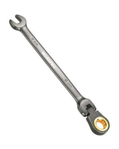 WORKPRO 8 mm Flex-Head Ratcheting Combination Wrench, Cr-V Constructed, Nickel Plating, 72-Teeth, 12 Point Design, Metric - size: 8 mm, style: Nickel Plating