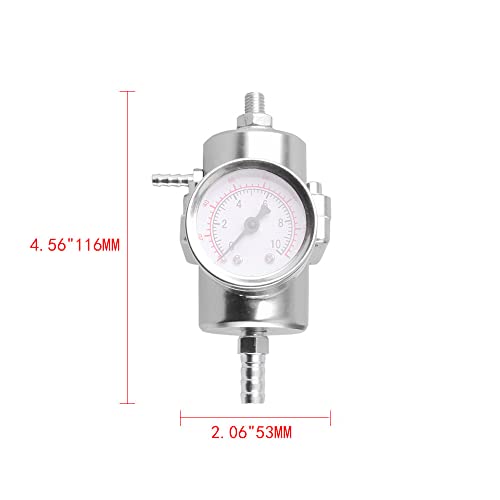 BARTOO Universal Adjustable Fuel Pressure Regulator Kit, Aluminum Fuel Regulator,Adjustable Gas Oil Injection Pressure Regulator with 0-140 PSI Gauge -Silver - color: Silver