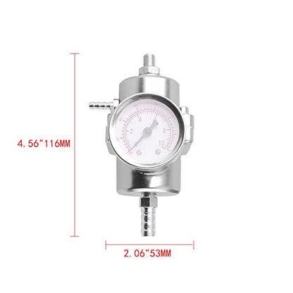 BARTOO Universal Adjustable Fuel Pressure Regulator Kit, Aluminum Fuel Regulator,Adjustable Gas Oil Injection Pressure Regulator with 0-140 PSI Gauge -Silver - color: Silver